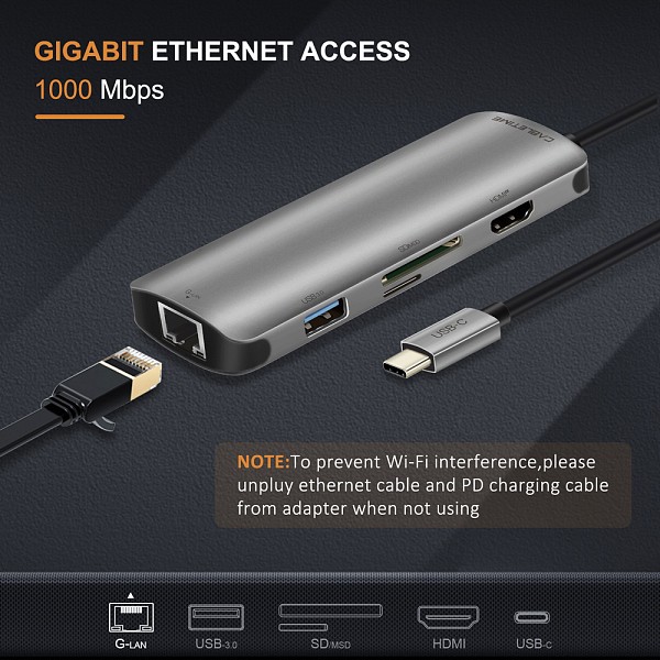 CABLETIME docking station CT-CMHD61L, 6 θυρών, USB-C σύνδεση, 4K, 100W, γκρι 5210131109052