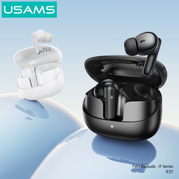 USAMS earphones με θήκη φόρτισης IF27, TWS, Φ13mm, 25/250mAh, μαύρα BHUIF01