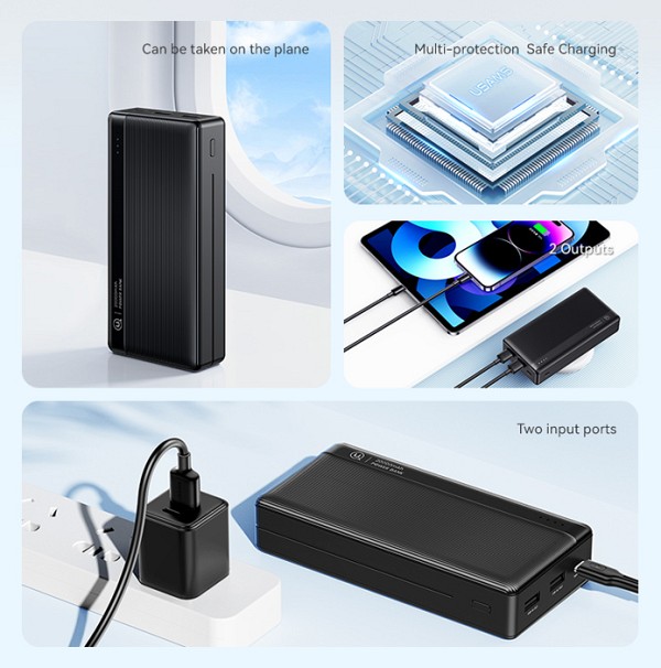 USAMS power bank US-CD205, 2x USB θύρες εξόδου, 10000mAh, 10W, μαύρο 10KCD20501