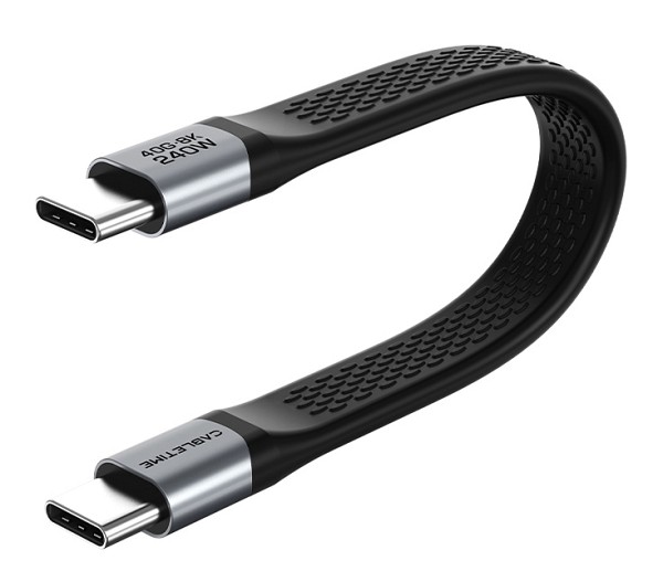 CABLETIME καλώδιο USB-C CT-FU4-AG, flat, 240W, 40Gbps, 8K/60Hz, USB4, 0.15m, μαύρο CT-FU4-AG