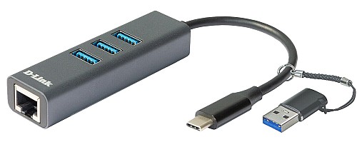 USB-C/USB to Gigabit Ethernet Adapter with 3 USB 3.0 Ports D-LINK DUB-2332