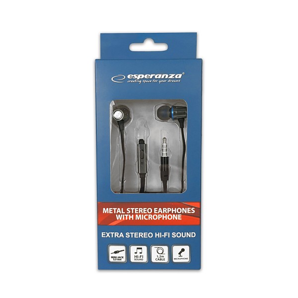 ESPERANZA METAL EARPHONES WITH MICROPHONE EH203 GRAPHITE/BLUE